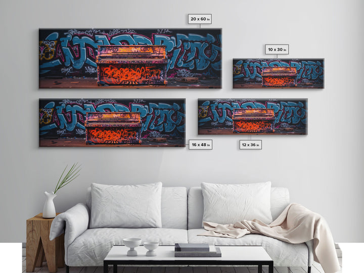 Graffiti Covered Piano Extra Large Wall Art, Street Art Canvas Art Print, Living Room Wall Art, Game Room Decor, Colorful Gift for Teenagers