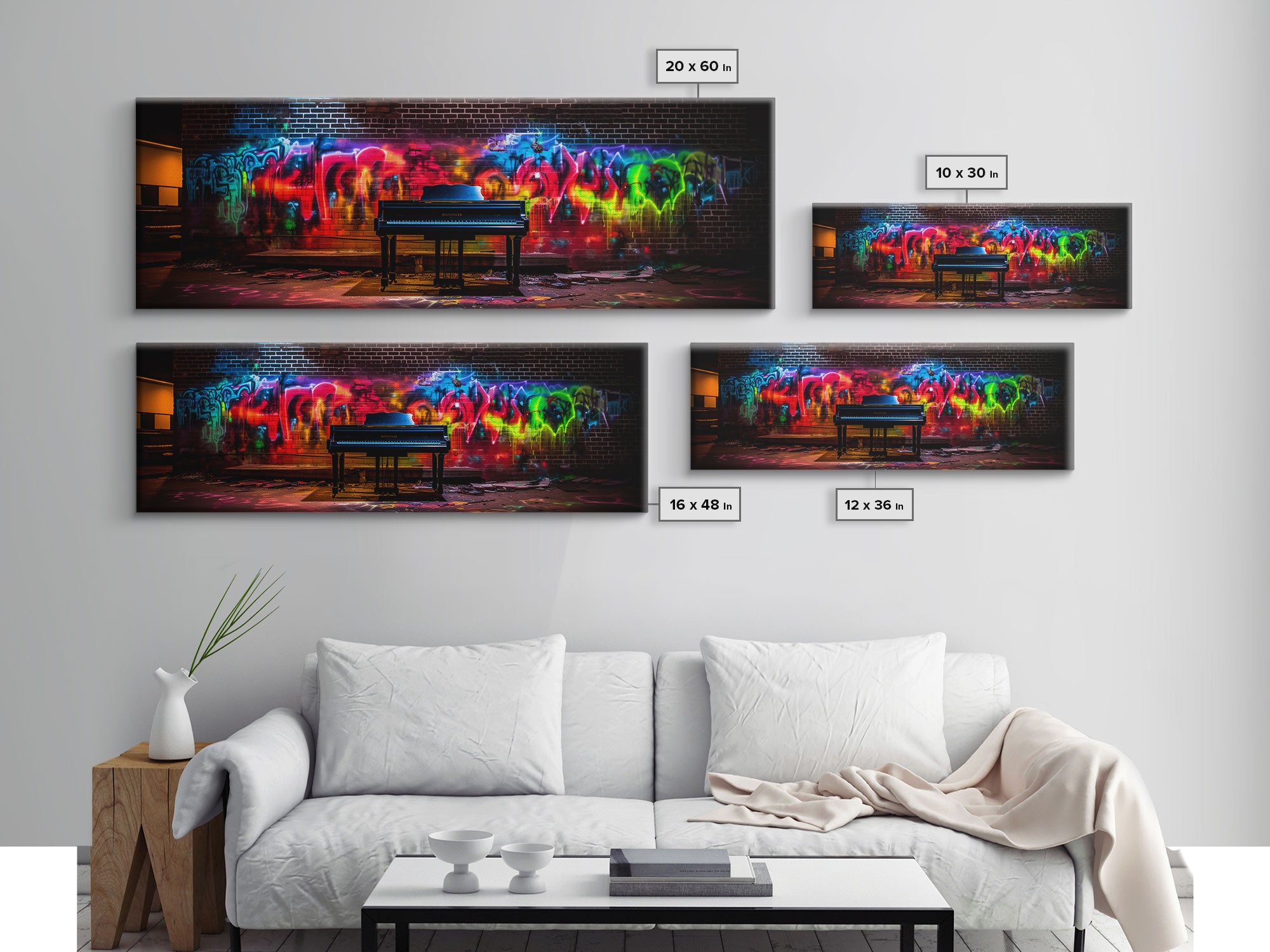 Limited Edition Graffiti Covered Piano Street Art Framed Canvas Print, Premium Graffiti Street Art Wall Decor, Extra Large Wall Art