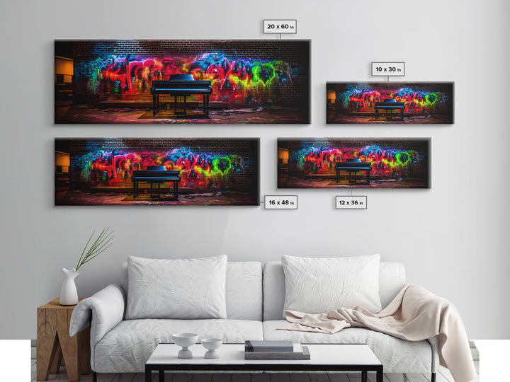 Limited Edition Graffiti Covered Piano Street Art Framed Canvas Print, Premium Graffiti Street Art Wall Decor, Extra Large Wall Art
