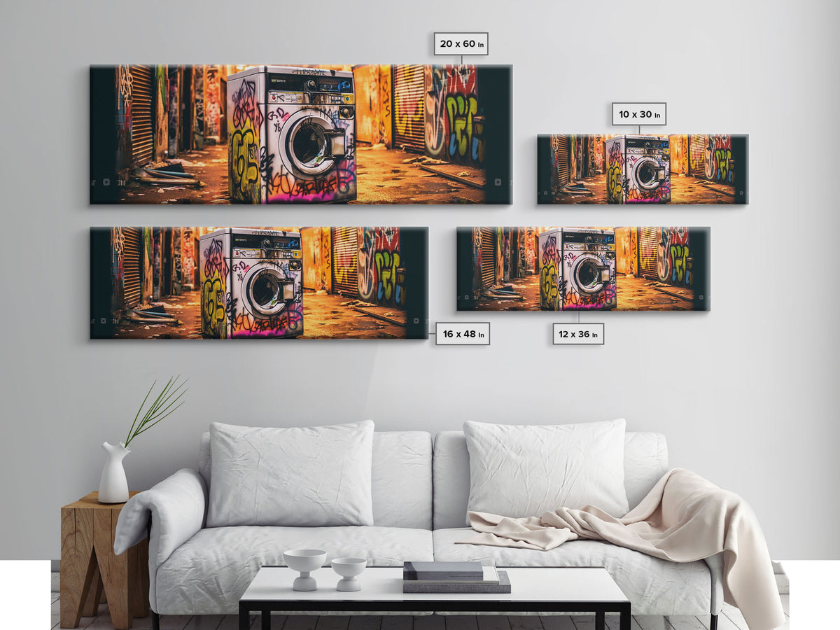 Graffiti Punk Wall Art, Street Art, Framed Canvas Print, Urban Decay Washing Machine, Limited Edition, High Quality Art, Game Room Art