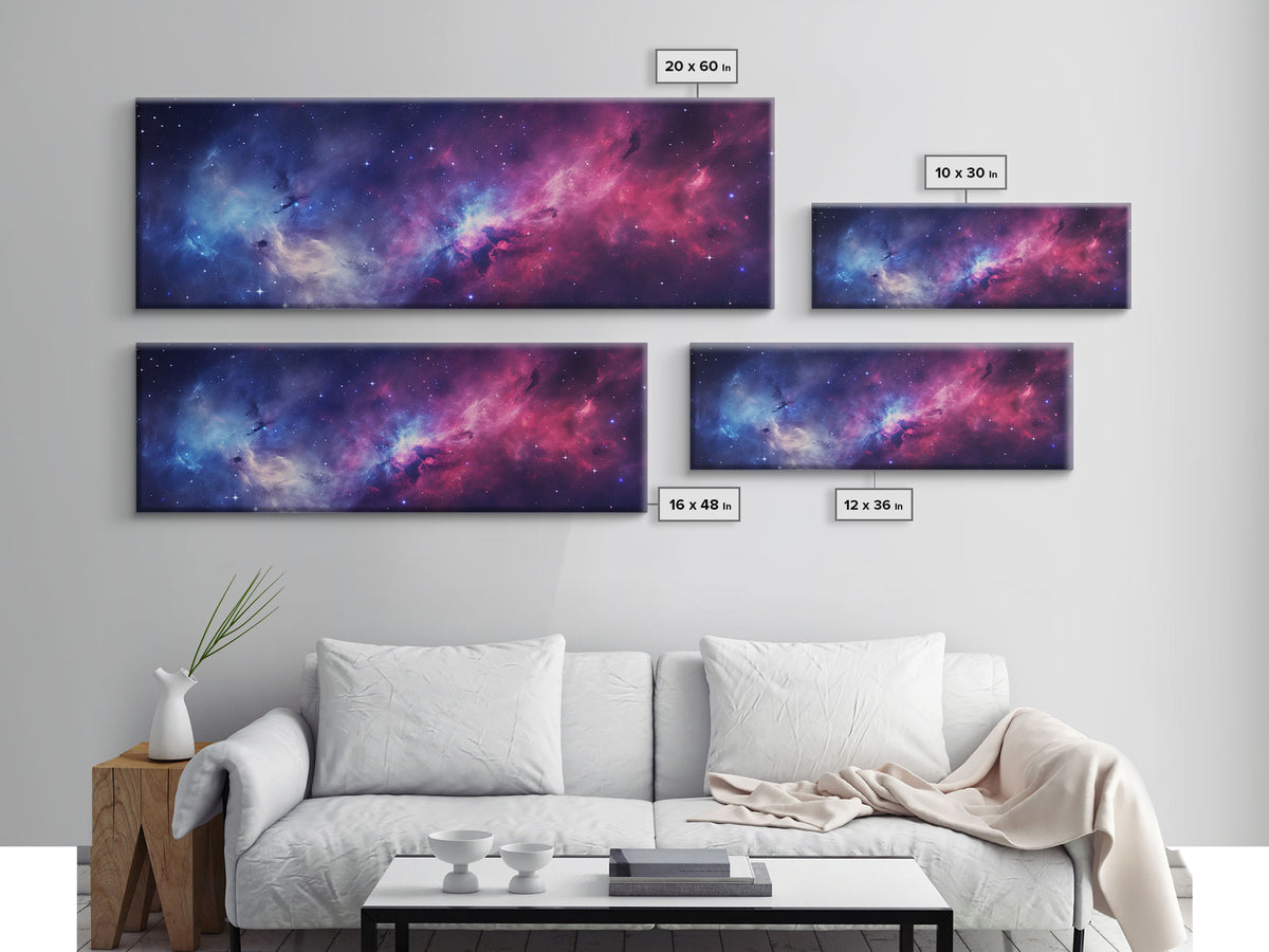 The Cosmic Balance, Framed Canvas Print Wall Art, Space Art, Galaxy Print, Turquoise and Pink Starry Night Sky
