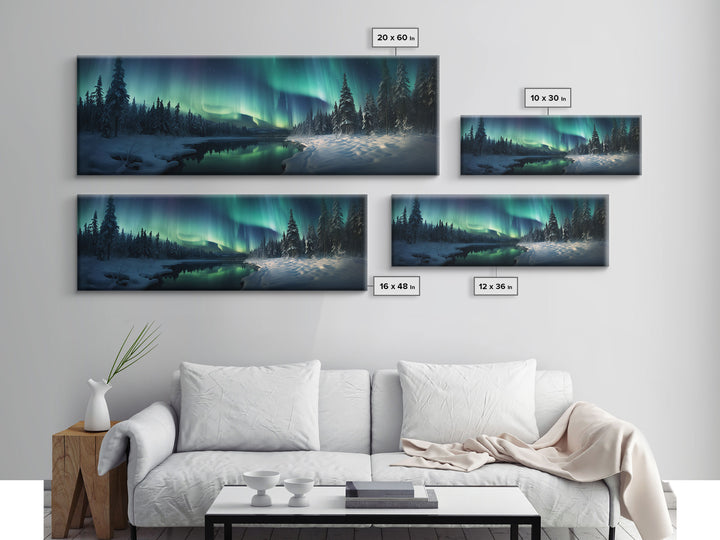 Northern lights canvas wall art Forest print Aurora Borealis Night Sky canvas Nature wall art Northern lights Landscape Framed Wall Art