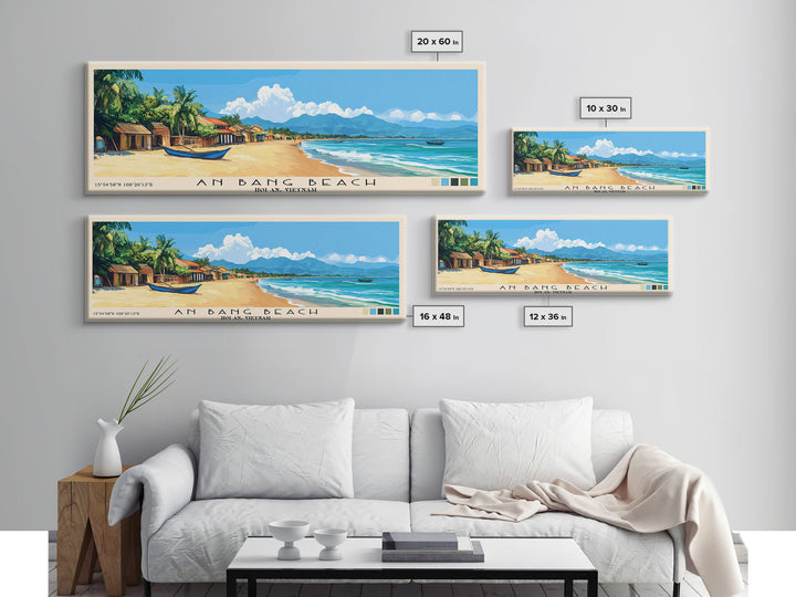 An Bang Beach, Hoi An, Vietnam Panoramic Beach Print, Vacation Gift, Hoi An, Vietnam Wall Art, Framed Canvas Print, Framed Beach Painting