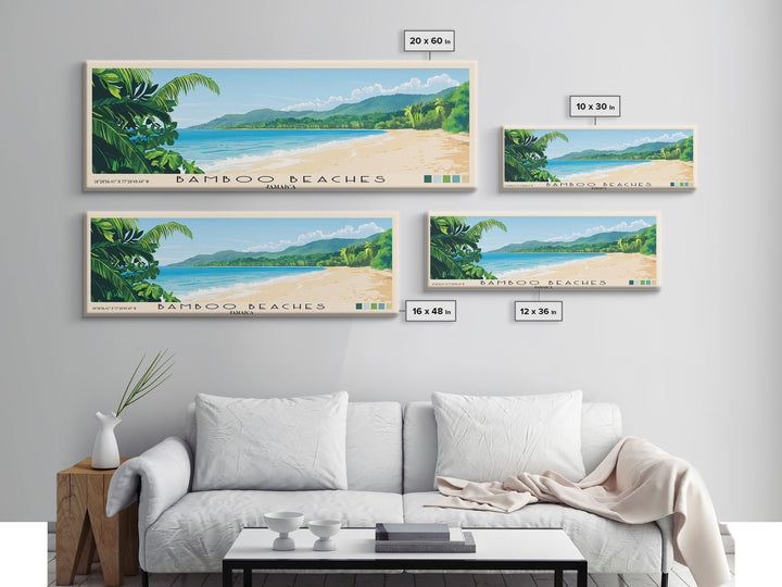 Bamboo Beaches, Jamaica Panoramic Print, Vacation Gift, Jamaica Wall Art, Beach Painting, Beach Decor, Large Wall Art, Wood Frame Art