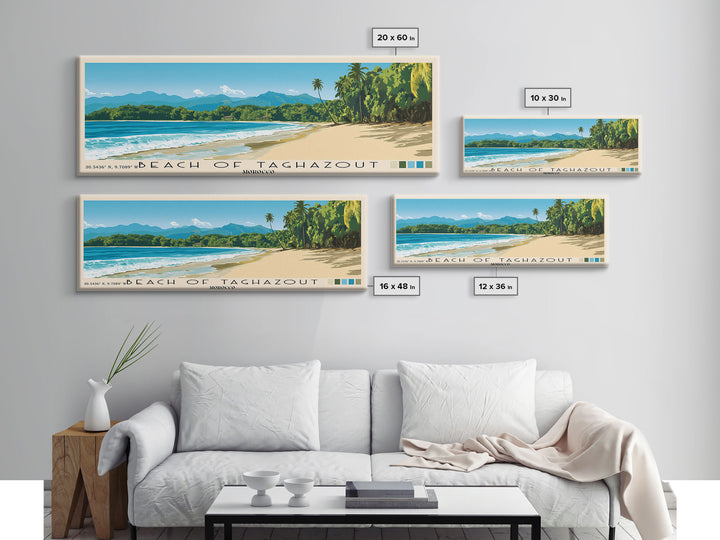 Beach of Taghazout, Morocco Panoramic Beach Print, Vacation Gift, Morocco Wall Art, Beach Painting, Beach Decor, Beach Painting