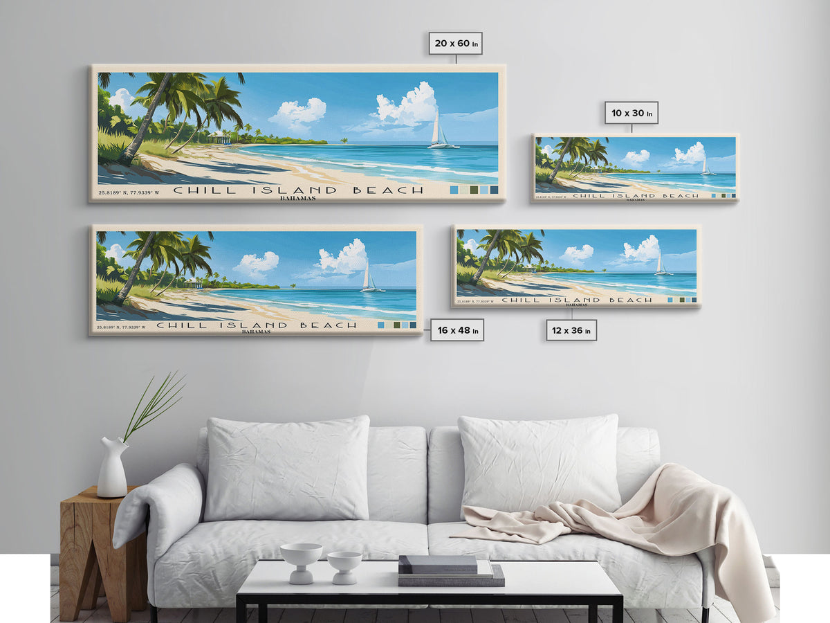 Chill Island Beach, Bahamas Panoramic Beach Print, Vacation Gift, Bahamas Wall Art, Beach Painting, Beach Decor, Beach Painting