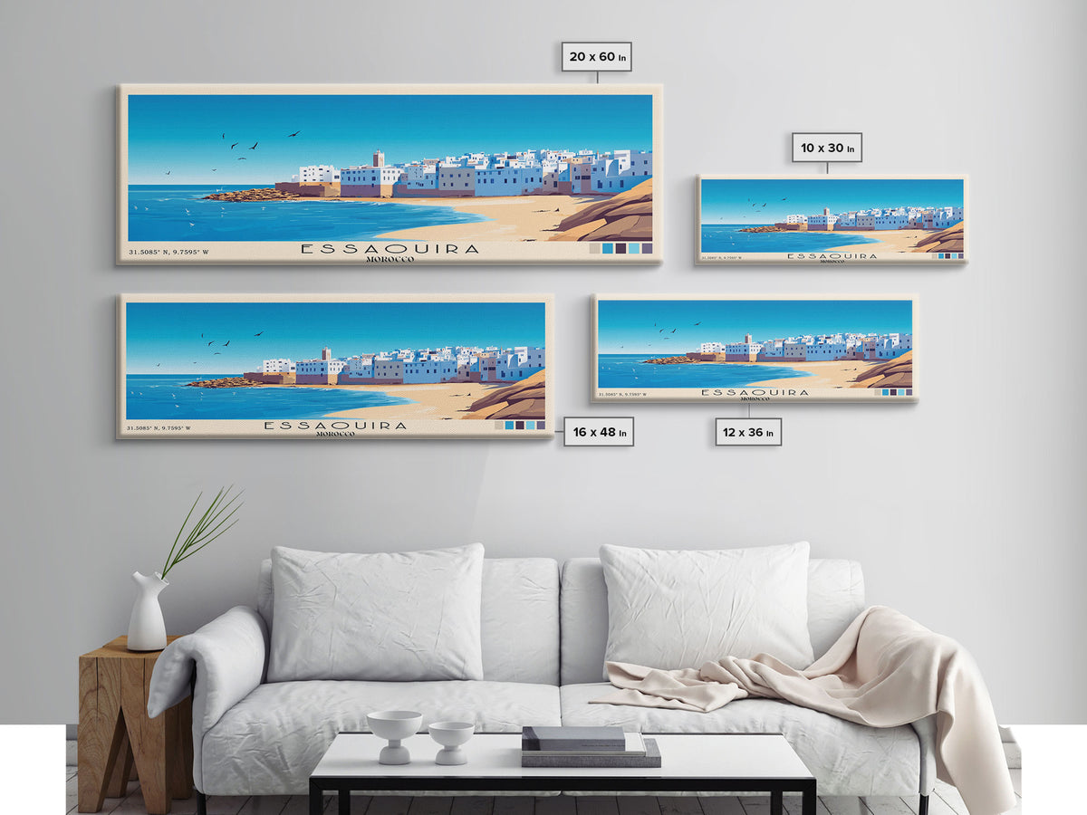 Essaouira, Morocco Panoramic Print, Vacation Gift, Morocco Wall Art, Beach Painting, Beach Decor, Beach Or Lakehouse Art