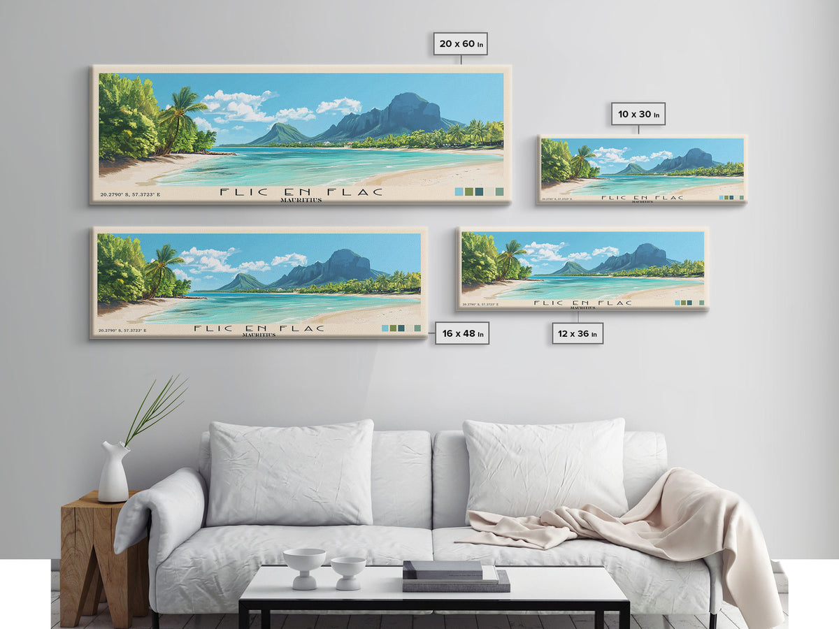 Flic en Flac, Mauritius Panoramic Print, Vacation Gift, Mauritius Wall Art, Vacation Wall Art, Vacatation Memories, Beach Decor, Beach Or Lakehouse Art