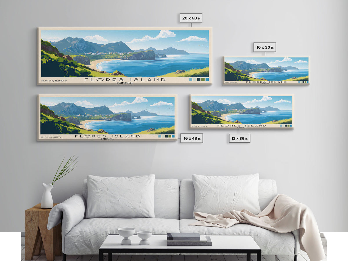Flores Island, Portugal Panoramic Print, Vacation Gift, Portugal Wall Art, Beach Painting, Beach Decor, Large Wall Art, Wood Frame Art
