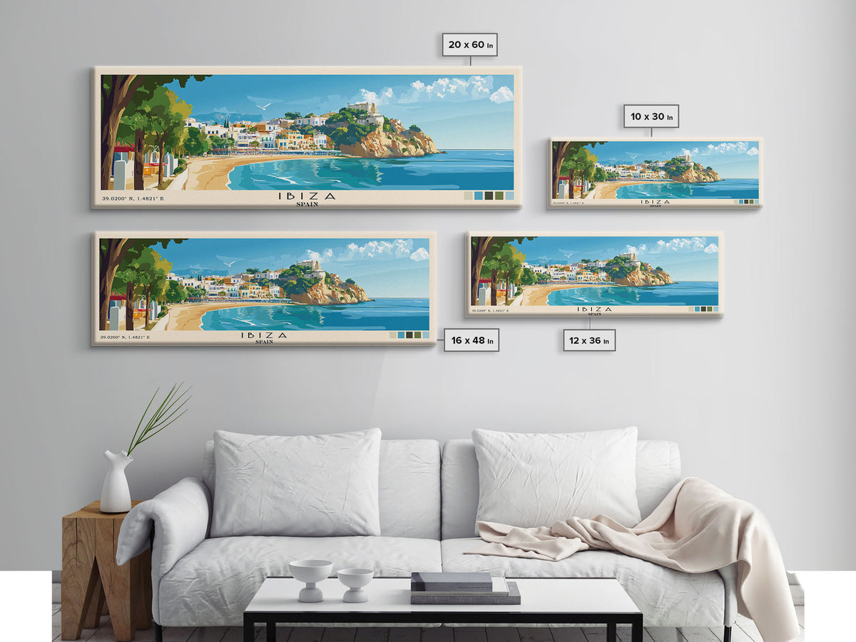 Ibiza, Spain Panoramic Print, Vacation Gift, Spain Wall Art, Vacation Wall Art, Vacatation Memories, Beach Decor, Beach Or Lakehouse Art