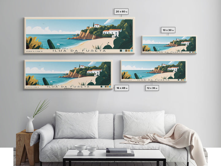 Ilha da Fuseta, Portugal Panoramic Print, Vacation Gift, Portugal Wall Art, Beach Painting, Beach Decor, Large Wall Art, Wood Frame Art
