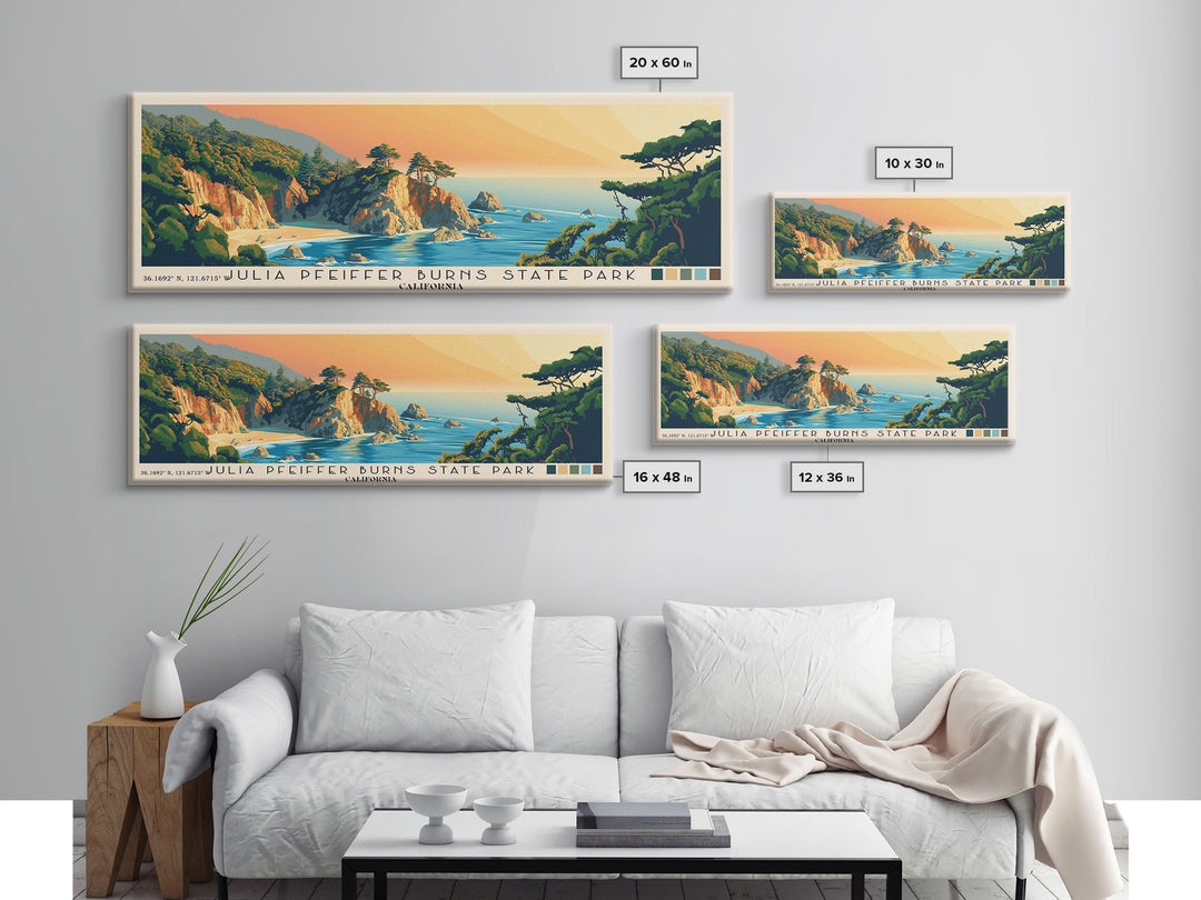 Julia Pfeiffer Burns State Park, California Panoramic Print, Vacation Gift, California Wall Art, Beach Painting, Beach Decor, Large Wall Art, Wood Frame Art