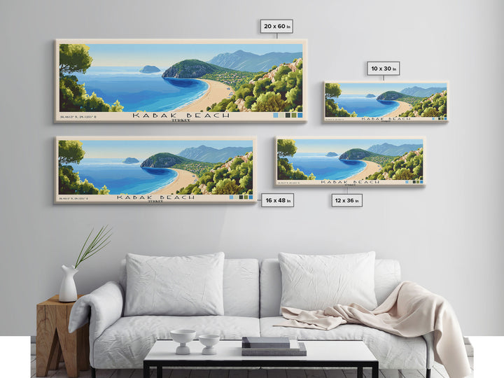 Kabak Beach, Turkey Panoramic Print, Vacation Gift, Turkey Wall Art, Beach Painting, Beach Decor, Beach Or Lakehouse Art