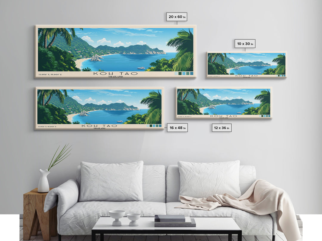 Koh Tao, Thailand Panoramic Beach Print, Vacation Gift, Thailand Wall Art, Beach Painting, Beach Decor, Beach Painting