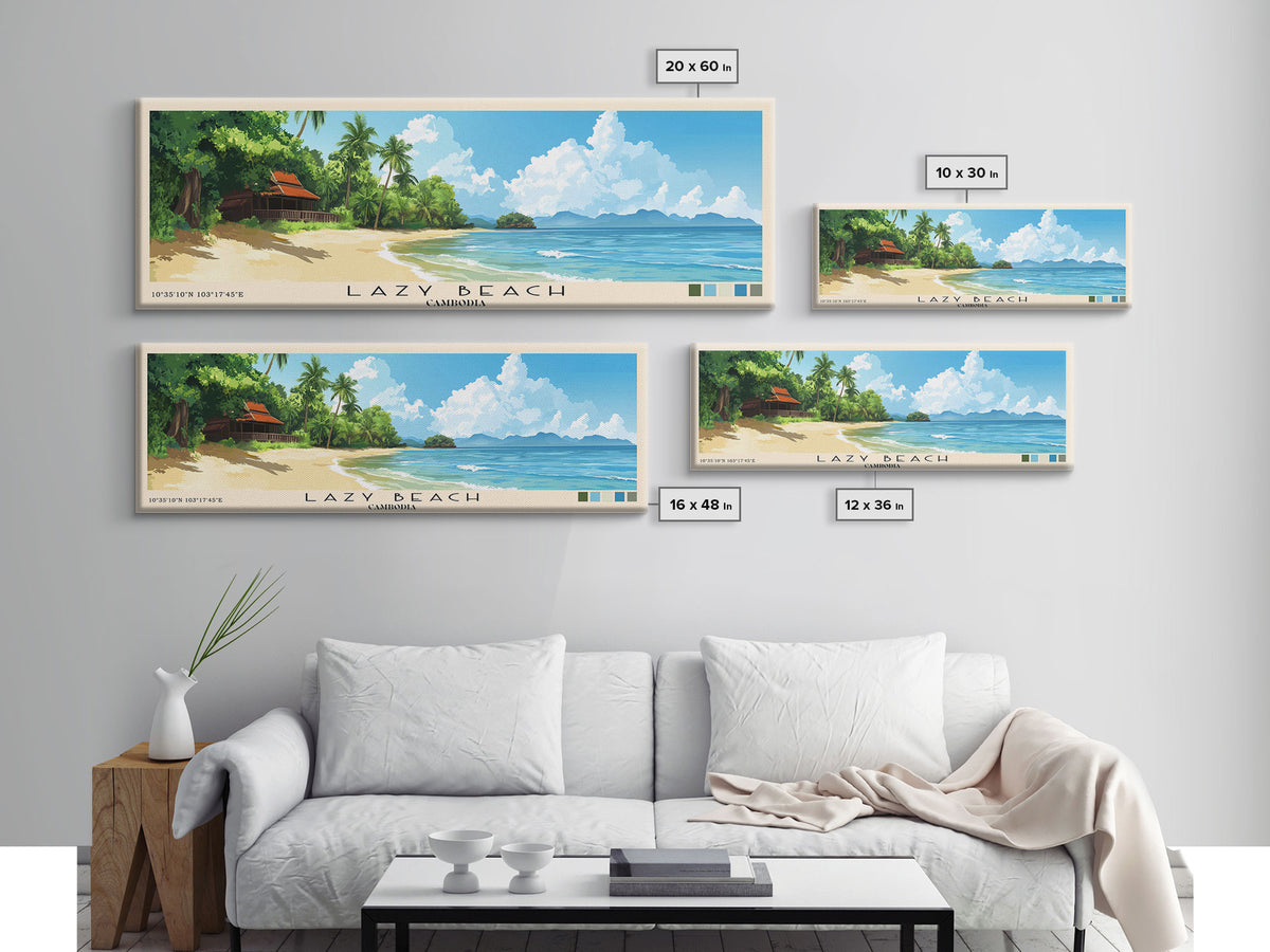 Lazy Beach, Cambodia Panoramic Print, Vacation Gift, Cambodia Wall Art, Vacation Wall Art, Vacatation Memories, Beach Decor, Beach Or Lakehouse Art