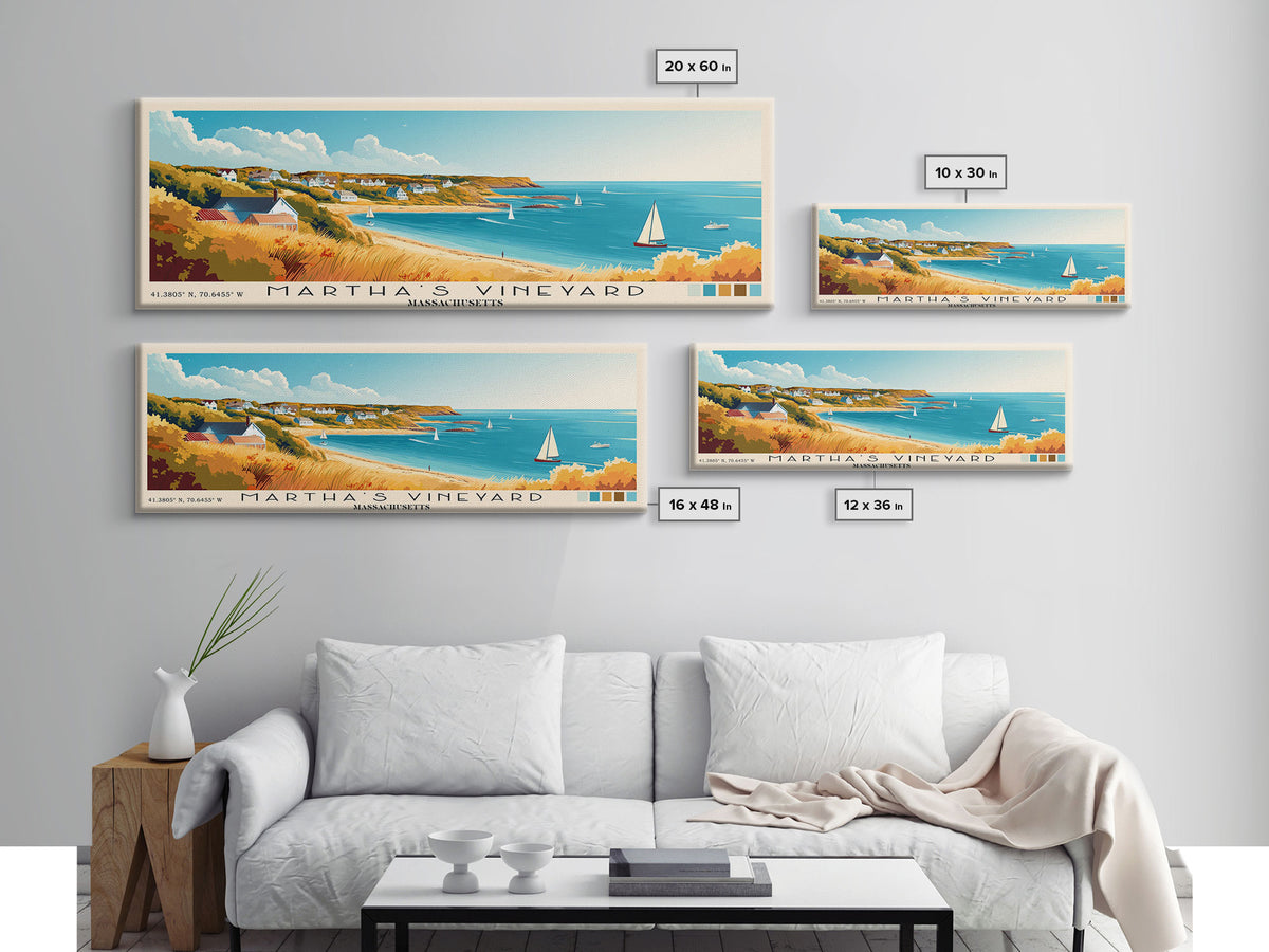 Martha’s Vineyard, Massachusetts Panoramic Beach Print, Vacation Gift, Massachusetts Wall Art, Beach Painting, Beach Decor, Beach Painting
