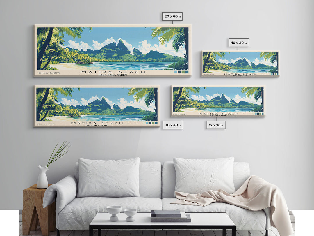 Matira Beach, Bora Bora, Tahiti Panoramic Print, Vacation Gift, Bora Bora, Tahiti Wall Art, Vacation Wall Art, Vacatation Memories, Beach Decor, Beach Or Lakehouse Art