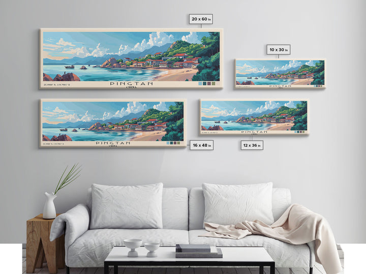 Pingtan, China Panoramic Beach Print, Vacation Gift, China Wall Art, Framed Canvas Print, Framed Beach Painting