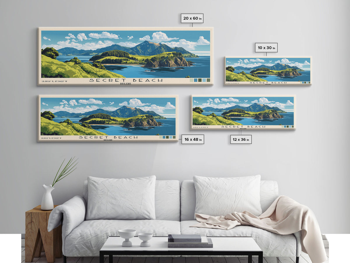 Secret Beach, Belize Panoramic Print, Vacation Gift, Belize Wall Art, Beach Painting, Beach Decor, Beach Or Lakehouse Art