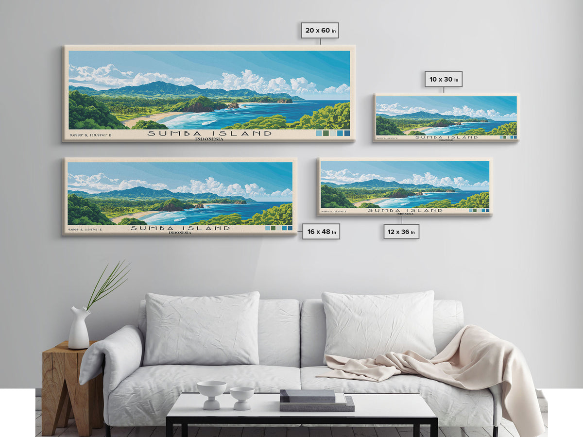 Sumba Island, Indonesia Panoramic Print, Vacation Gift, Indonesia Wall Art, Beach Painting, Beach Decor, Beach Or Lakehouse Art