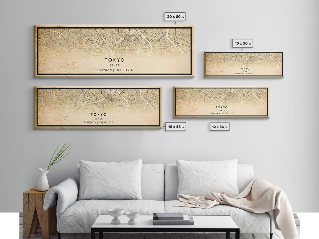 Tokyo Japan Panoramic map print poster or framed canvas, Tokyo map print poster canvas, Japan city map print canvas, Vintage Travel Art