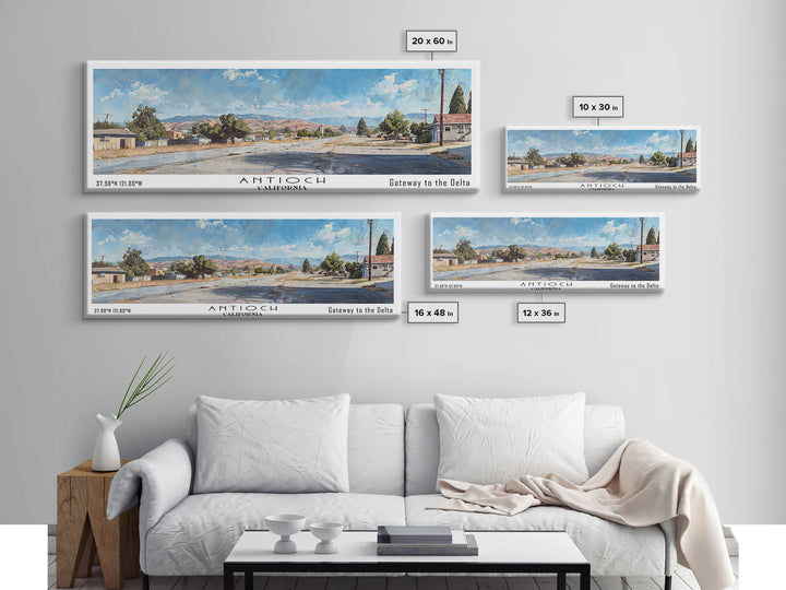 Antioch California Panoramic Painting, Watercolor Framed Canvas Print, Scenic City Art, Travel Poster, Home Decor, Wall Art, Office Wall Art
