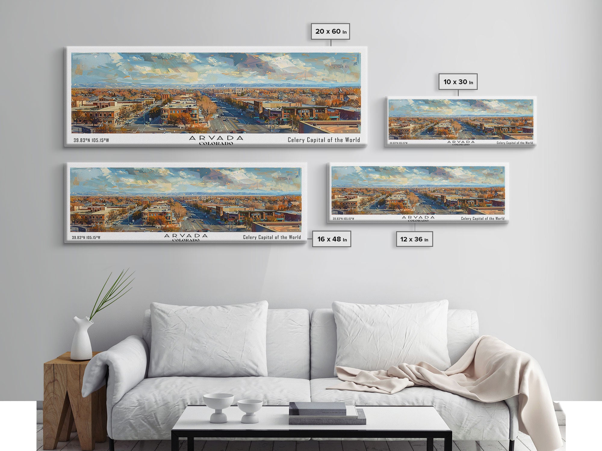 Arvada Colorado Panoramic Painting, Watercolor Framed Canvas Print, Scenic City Art, Travel Poster, Home Decor, Wall Art, Gift Idea
