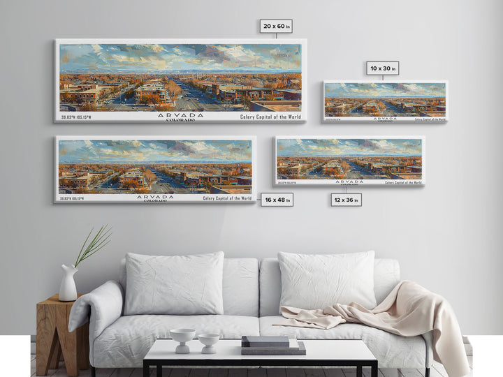 Arvada Colorado Panoramic Painting, Watercolor Framed Canvas Print, Scenic City Art, Travel Poster, Home Decor, Wall Art, Gift Idea