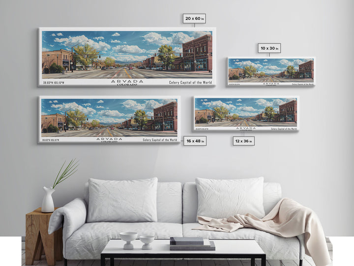 Arvada Colorado Panoramic Painting, Watercolor Framed Canvas Print, Scenic Cityscape, Travel Poster, Wall Decor, Living Room Art, Office Wall Art