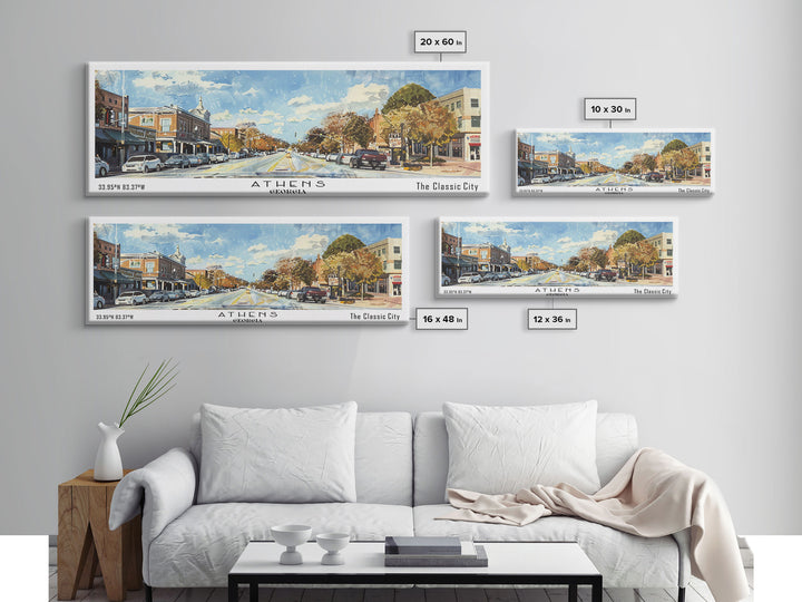 Athens Georgia Panoramic Painting, Watercolor Framed Canvas Print, Scenic City Art, Travel Poster, Home Decor, Wall Hanging, Gift Idea