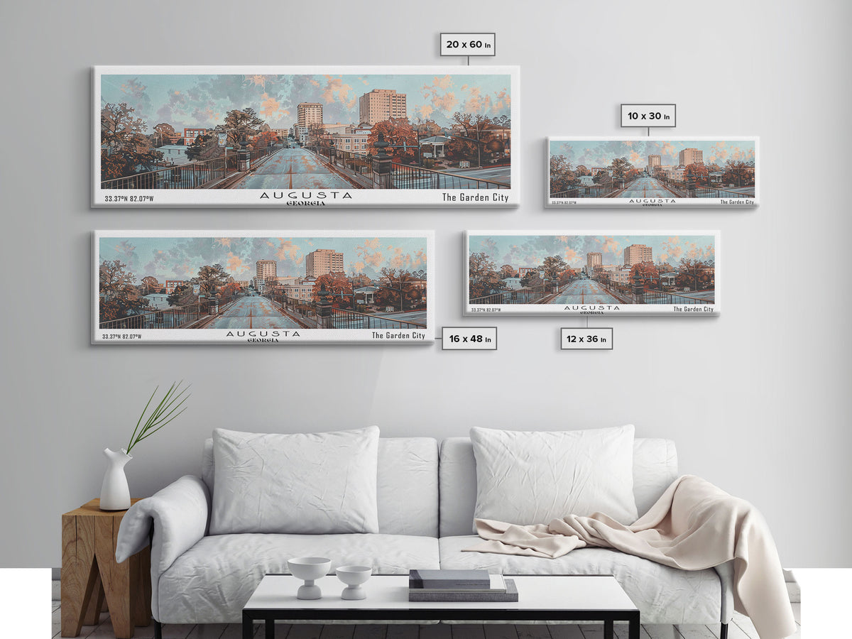 Augusta Georgia Panoramic Painting, Watercolor Framed Canvas Print, Scenic City Art, Travel Poster, Wall Decor, Living Room Art, Gift Idea