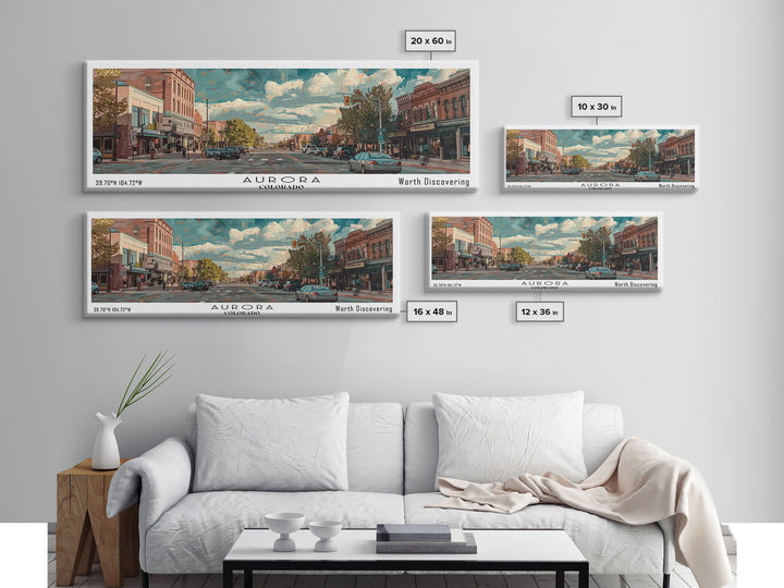 Aurora Colorado Panoramic Painting, Watercolor Framed Canvas Print, Scenic City Art, Travel Poster, Home Decor, Wall Hanging, Office Wall Art