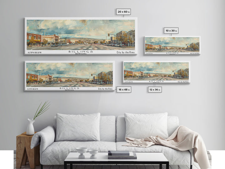 Billings Montana Panoramic Painting, Watercolor Framed Canvas Print, Scenic City Art, Travel Poster, Home Decor, Wall Hanging, Living Room Art