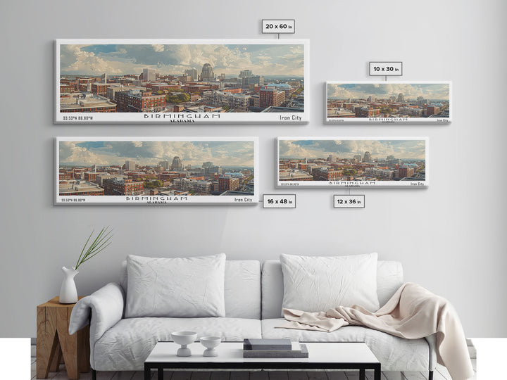 Birmingham Alabama Panoramic Painting, Watercolor Framed Canvas Print, Scenic City Art, Travel Poster, Wall Decor, Living Room Art, Gift Idea