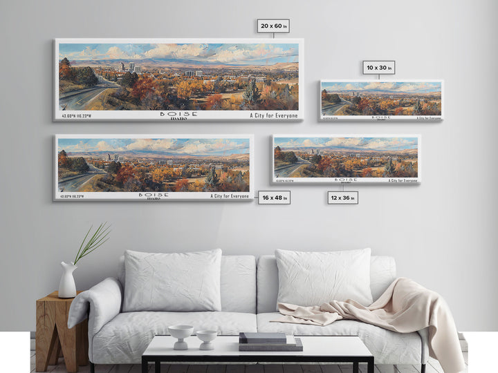 Boise Idaho Panoramic Painting, Watercolor Framed Canvas Print, Scenic City Art, Travel Poster, Home Decor, Wall Hanging, Living Room Art