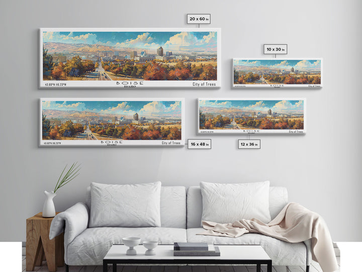 Boise Idaho Panoramic Watercolor Painting, Framed Canvas Print, Scenic City Art, Travel Poster, Wall Decor, Living Room Art, Gift Idea