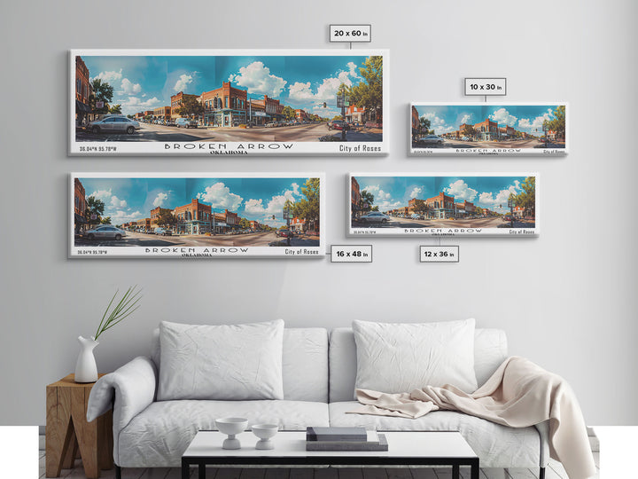 Broken Arrow Oklahoma Panoramic Painting, Watercolor Framed Canvas Print, Scenic City Art, Travel Poster, Home Decor, Wall Hanging, Living Room Art