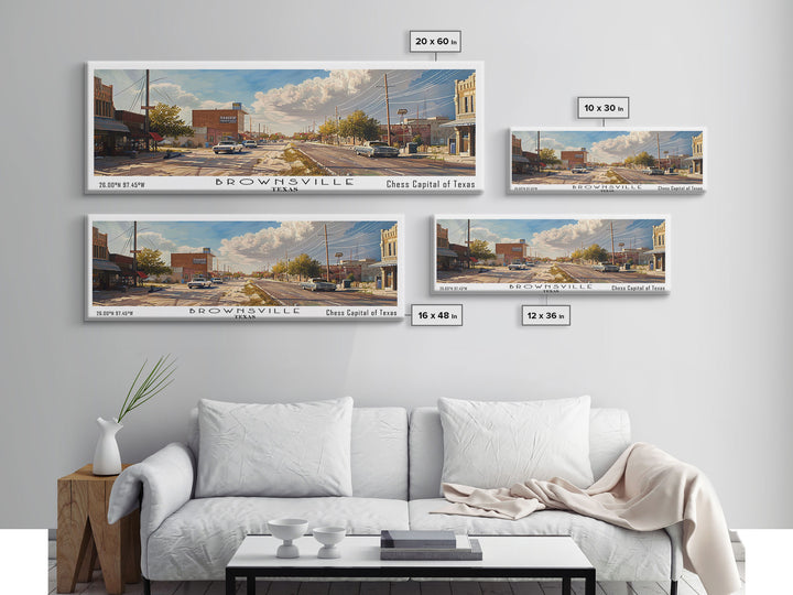 Brownsville Texas Panoramic Watercolor Painting, Framed Canvas Print, Scenic City Art, Travel Poster, Home Decor, Wall Art, Office Wall Art