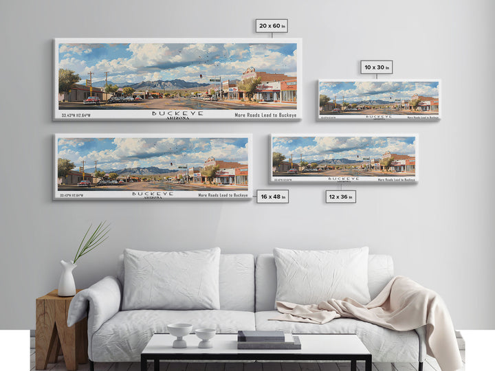 Buckeye Arizona Panoramic Watercolor Painting Framed Canvas Print, Travel Poster Art, Home Decor, Vibrant Arizona Cityscape, Office Decoration, Living Room Wall Art, Unique Gift