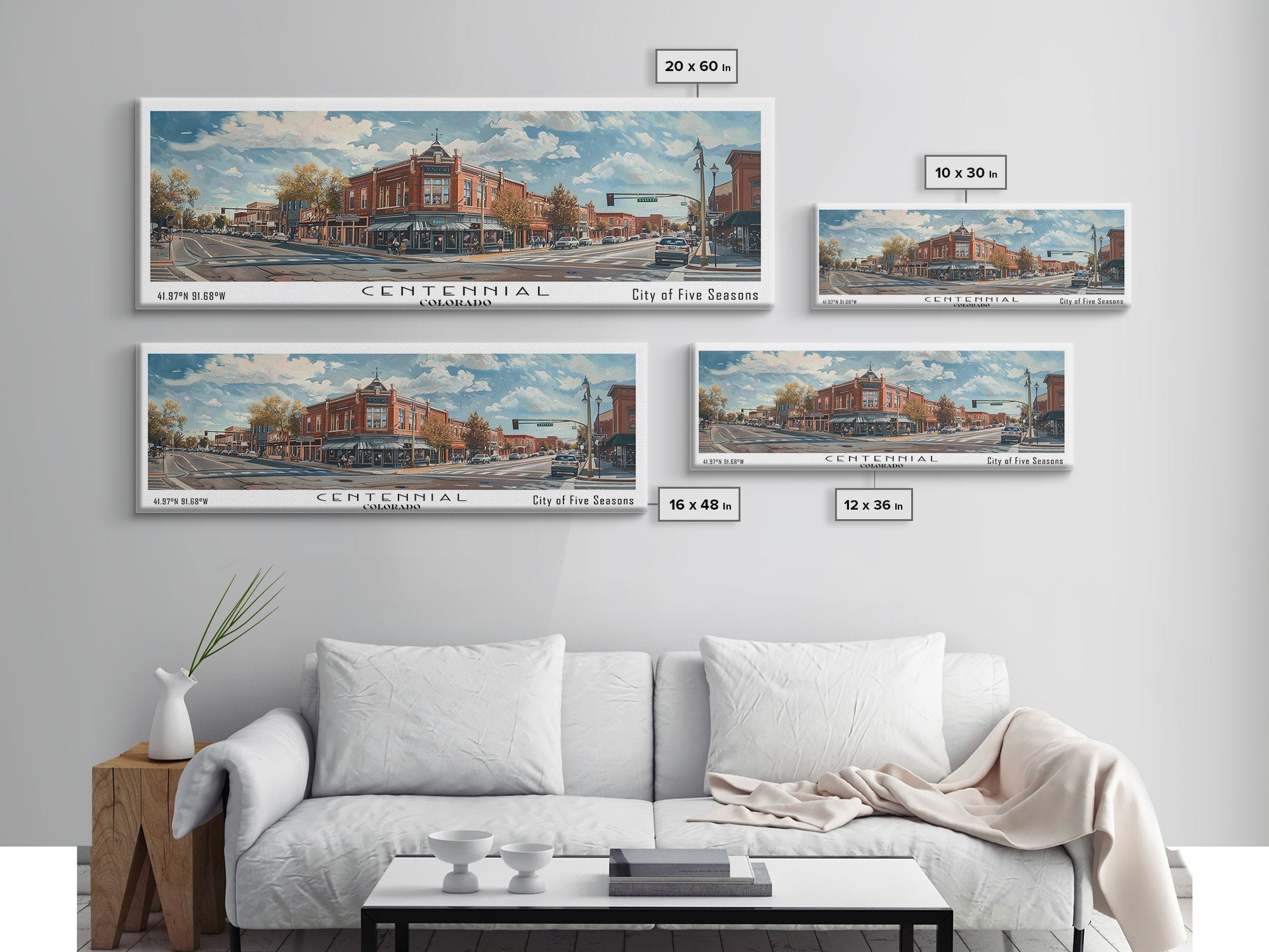 Centennial Colorado Panoramic Watercolor Painting Framed Canvas Print, Travel Poster Art, Mountain Landscape, Home Decor, Living Room Decoration, Office Wall Art, Colorado-Themed Gift