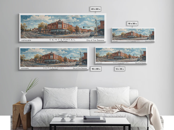Centennial Colorado Panoramic Watercolor Painting Framed Canvas Print, Travel Poster Art, Mountain Landscape, Home Decor, Living Room Decoration, Office Wall Art, Colorado-Themed Gift