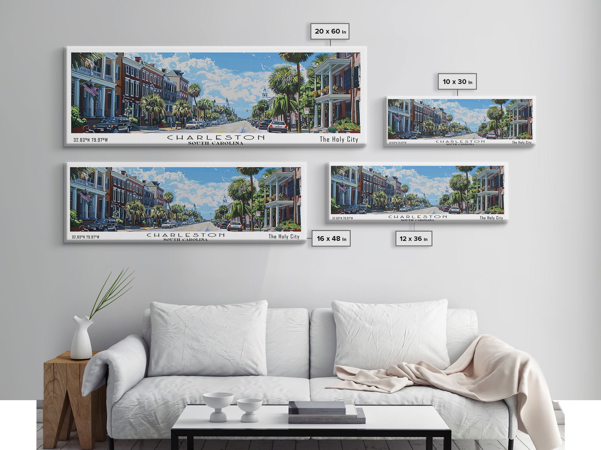 Charleston South Carolina Panoramic Watercolor Painting Framed Canvas Print, Travel Poster Art, Coastal Cityscape, Living Room Decor, Wall Hanging, Office Art, Southern Charm Gift