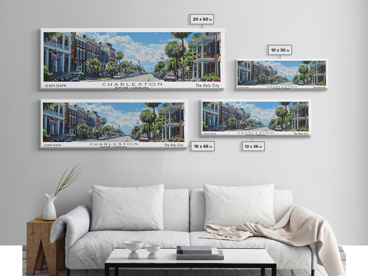 Charleston South Carolina Panoramic Watercolor Painting Framed Canvas Print, Travel Poster Art, Coastal Cityscape, Living Room Decor, Wall Hanging, Office Art, Southern Charm Gift