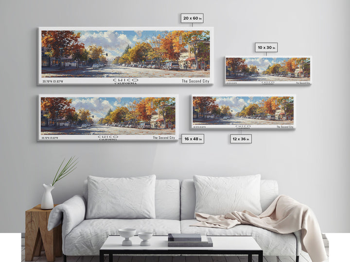 Chico California Panoramic Watercolor Painting Framed Canvas Print, Travel Poster Art, Picturesque Landscape, Home Decor, Living Room Wall Art, Office Decoration, Unique Travel Gift