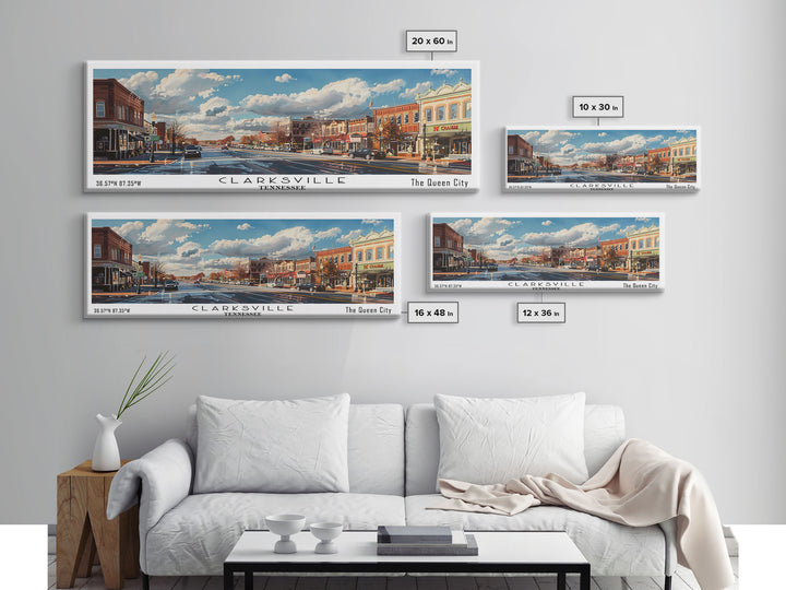 Clarksville Tennessee Panoramic Watercolor Painting Framed Canvas Print, Travel Poster Art, Scenic Landscape, Home Decor, Living Room Wall Art, Office Decoration, Unique Tennessee Gift