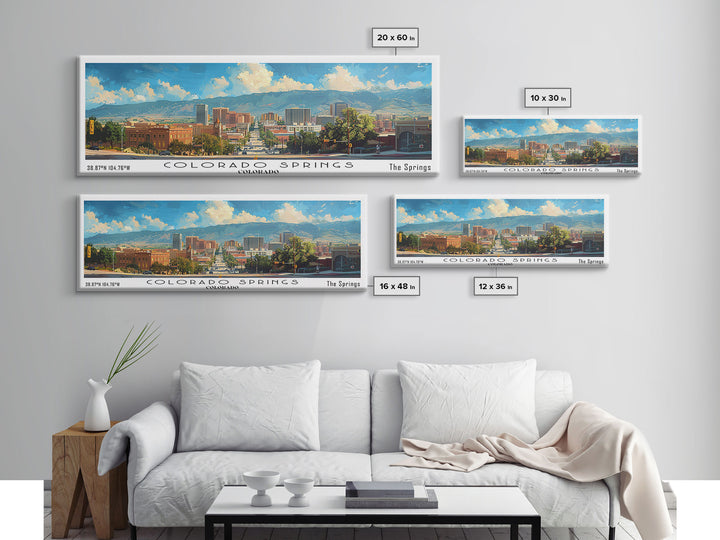Colorado Springs Colorado Panoramic Watercolor Painting Framed Canvas Print, Travel Poster Art, Mountain Landscape, Home Decor, Bedroom Wall Art, Office Decoration, Colorado-Themed Gift
