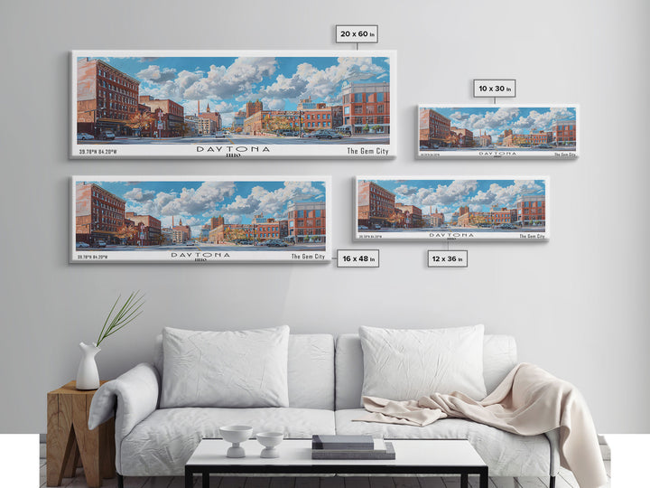 Daytona Ohio Panoramic Watercolor Painting, Scenic Framed Canvas Print, Urban Wall Art for Office, Travel Poster, Home Decor, City Gift Idea
