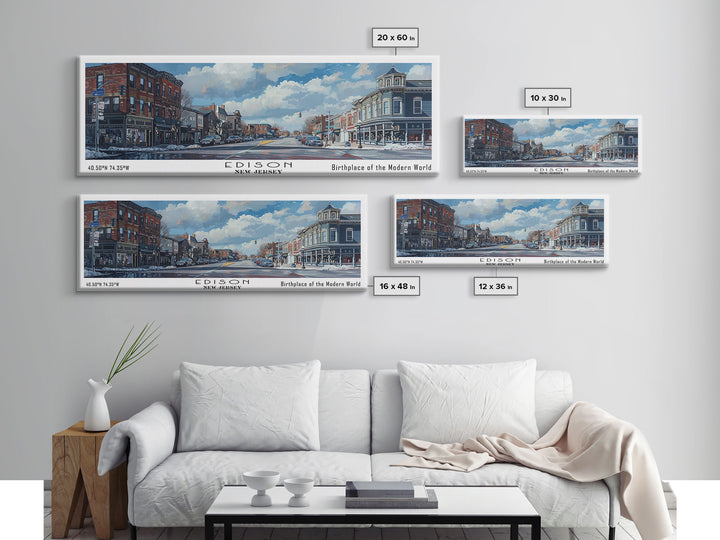 Edison New Jersey Panoramic Watercolor Painting, Scenic Framed Canvas Print, Urban Wall Art for Living Room, Travel Poster, Home Decor, City Gift Idea