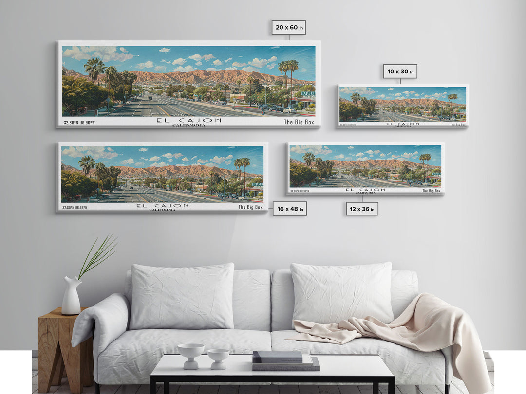El Cajon California Panoramic Watercolor Painting, Scenic Framed Canvas Print, Urban Wall Art for Office, Travel Decor, City Print, Gift Idea