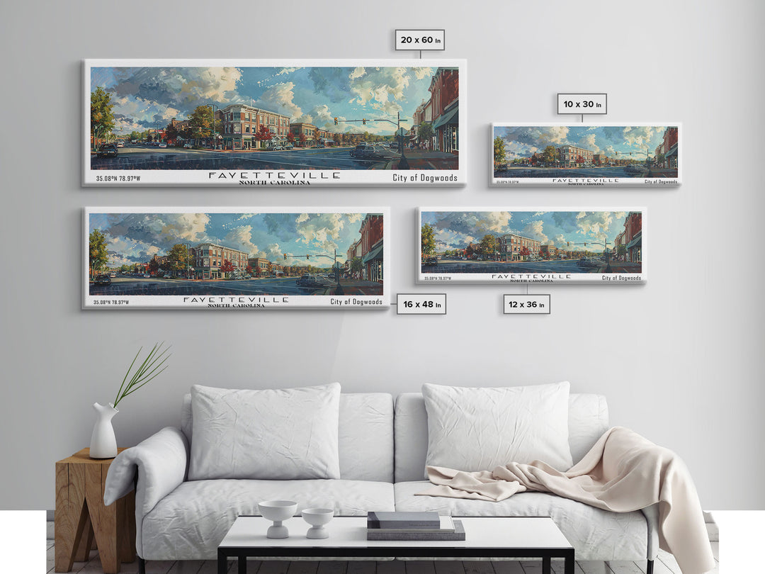 Fayetteville North Carolina Panoramic Watercolor Painting, Scenic Framed Canvas Print, Urban Wall Art for Living Room, Travel Poster, Home Decor, City Gift Idea
